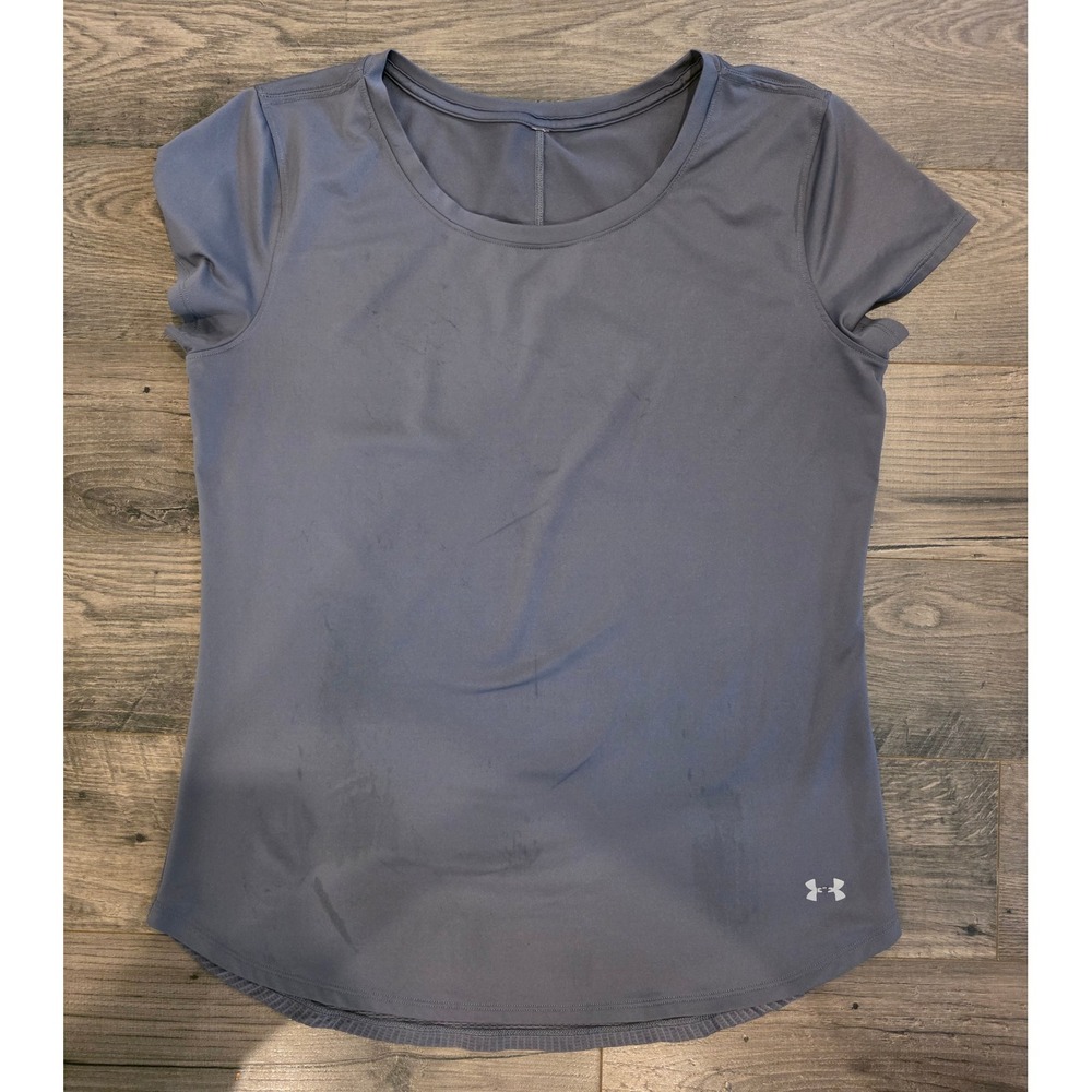 Women's sz M Under Armour Womens Gray Short Sleeve Mesh Back Athletic T-Shirt